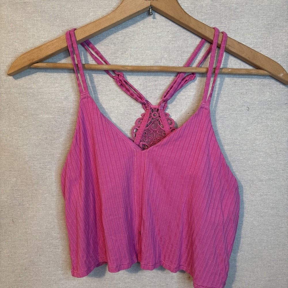 Aerie Womens Ribbed Crop Top Bralette Pink Large Lace Coquette Sexy Feminine Fun
